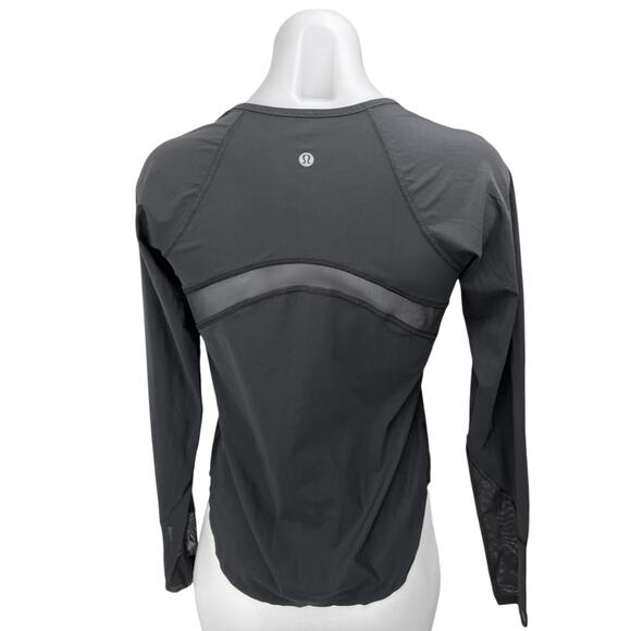 Lululemon Women's Black Mesh Long Sleeve Workout Athletic T Shirt Top Size 4 - Picture 2 of 4